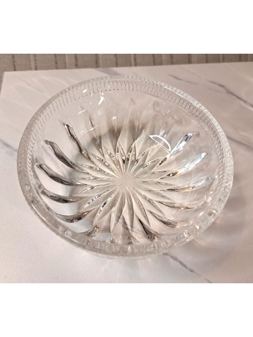 Vintage Scandinavian Radiant Starburst Design Cut Crystal Candy Dish/Bowl 5"